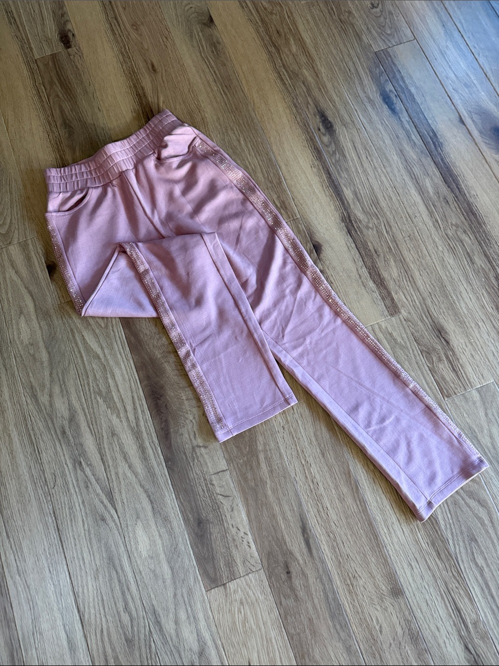 Belle by Kim Gravel Women’s ScubaLuxe sparkle Side-Stripe Pants in Rose